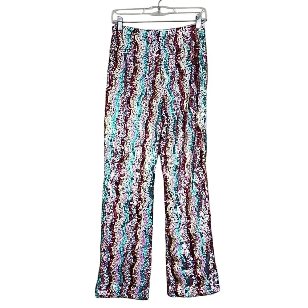 Free People Dance Again Retro Rainbow Sequin Size 2 Pants